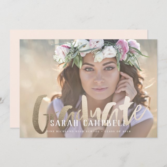 Carte de script Gold Foil Graduation (Devant / Derrière)