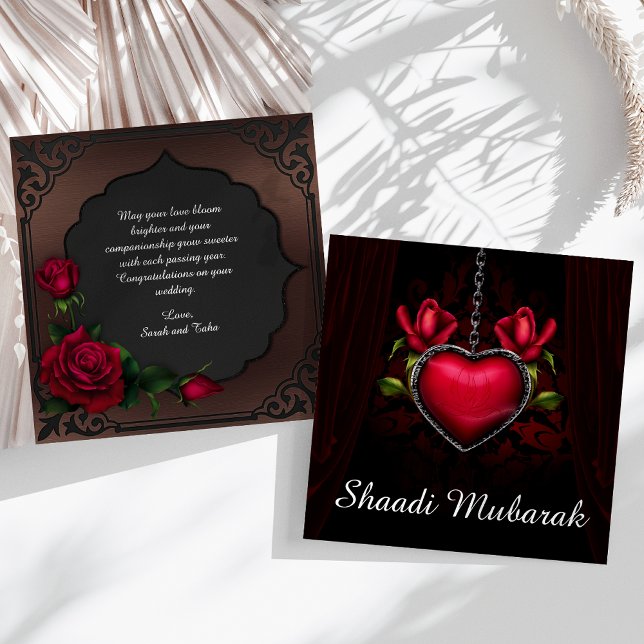 Carte de Shaadi Mubarak à cœur rouge romantique et (Créateur téléchargé)