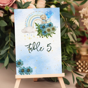 Carte de siège Beary Boho Rainbow Blue Balloon