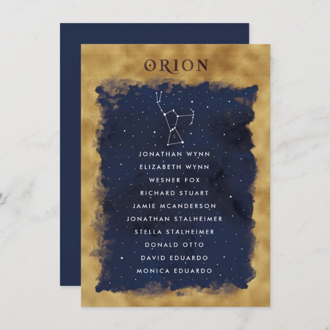 Carte de siège céleste de la constellation ORION (Devant / Derrière)