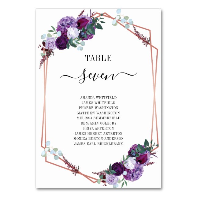 Carte de siège de Mariage Rose Floral Violet Gold  (Par défaut)