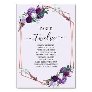 Carte de siège de Mariage Rose Floral Violet Gold 