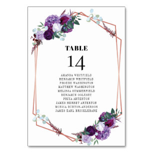 Carte de siège de Mariage Rose or violet Floral