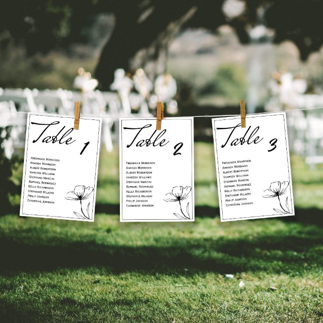 Carte de siège de table de mariage noir et blanc é (Créateur téléchargé)