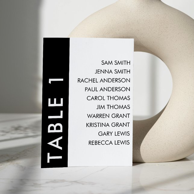 Carte de siège Mariage à bande latérale noire et b (Black & White Side Stripe Wedding Seating Chart Table Number)