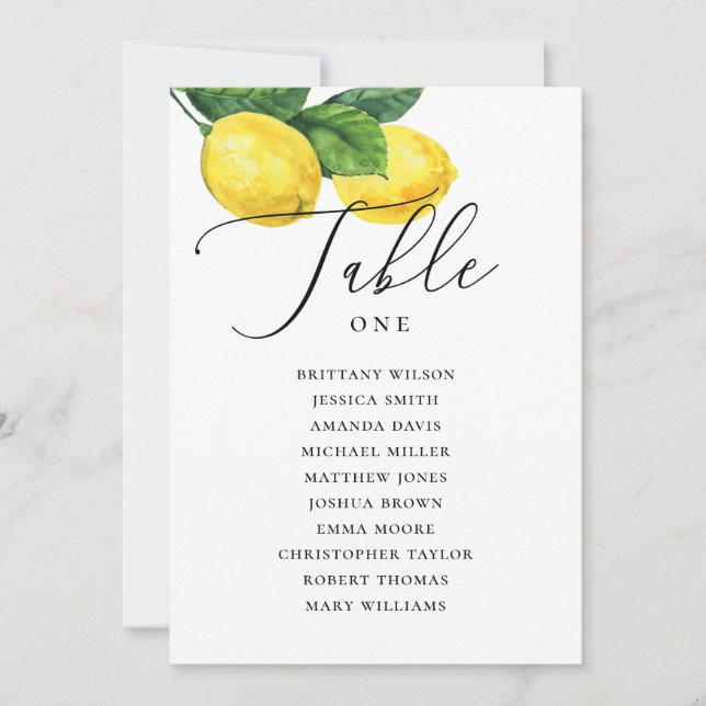Carte de siège Mariage citron | Citrus de la côte  (Devant)