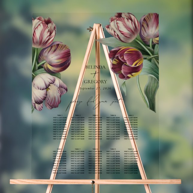 Carte de siège Mariage de tulipes pourpres aquarel (Neutre)