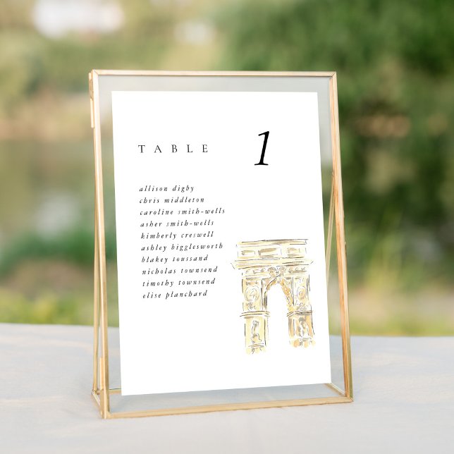 Carte de siège Mariage de Washington Sq Park New Y (Watercolor Washington Square Park New York City wedding table number seating chart sign.)