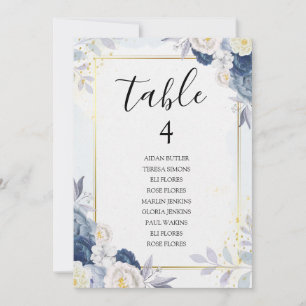 Carte de siège Mariage Dusty Blue et Gold Floral