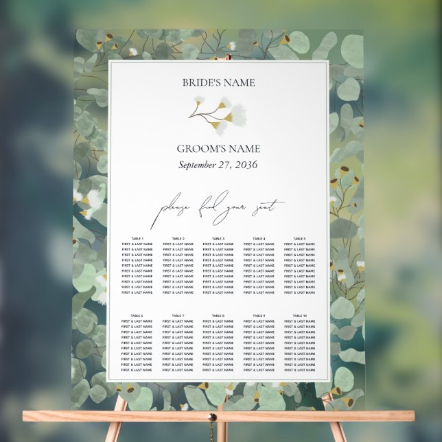 Carte de siège Mariage Eucalyptus aquarelle (Neutre)