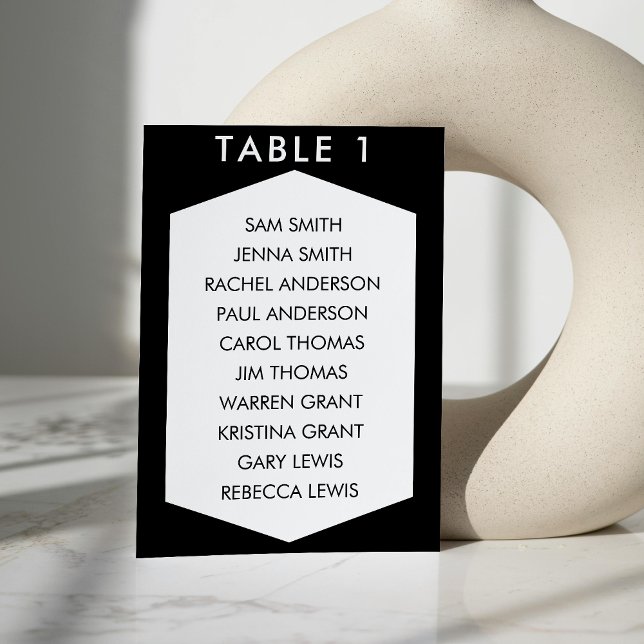 Carte de siège Mariage Hexagon noir et blanc (Black & White Hexagon Wedding Seating Chart Table Number)