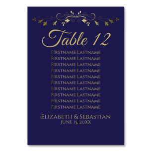 Carte de siège Mariage simple Elgant Gold & Navy
