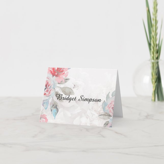Carte de siège pliée de rose d'aquarelle fleurie (Devant)