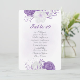 carte de sièges botanique romantique blanc pourpre