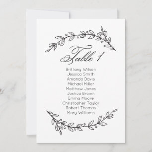 Carte de sièges mariage simple fleurie. Tableau 1