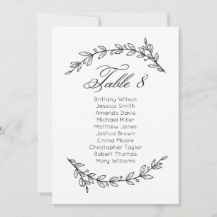 Carte de sièges mariage simple fleurie. Tableau 8