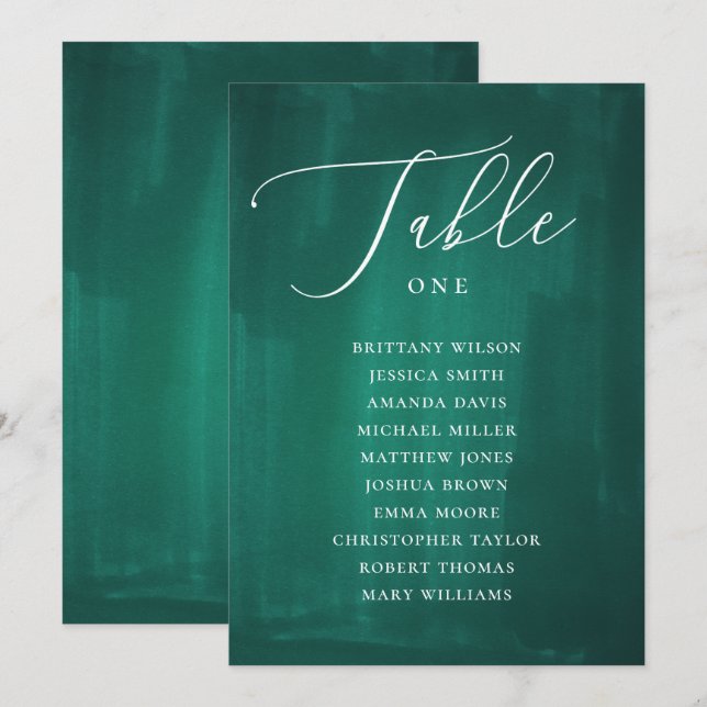 Carte de sièges vert foncé. Mariage élégant Emeral (Devant / Derrière)