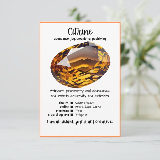 Carte de signification de cristal Citrine (Debout devant)