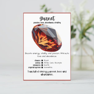 Carte de signification de cristal Garnet