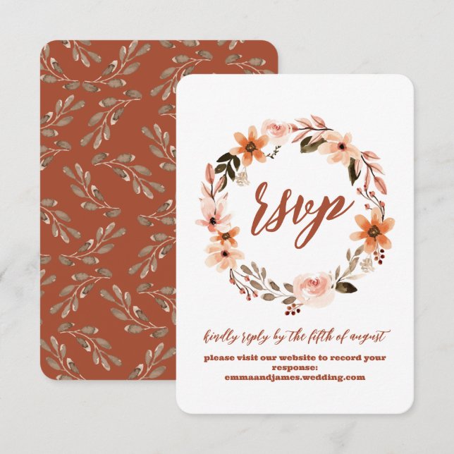 Carte de site Mariage Boho Floral Response RSVP (Devant / Derrière)