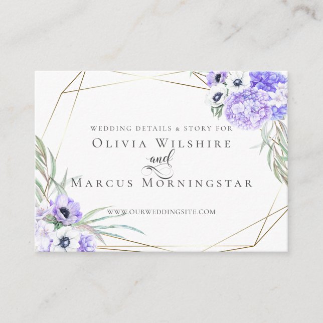 Carte de site mariage | Floral d'anémone violet (Devant)