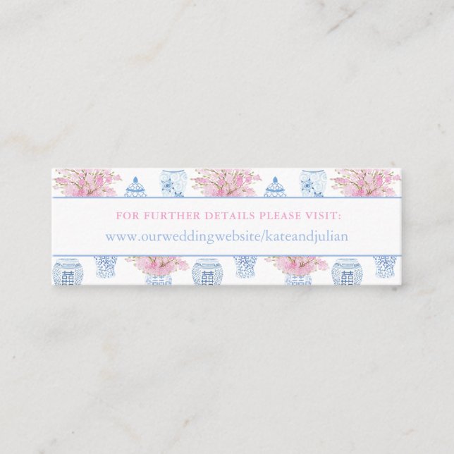 Carte de site Mariage Preppy Blue Pink Chinoiserie (Devant)