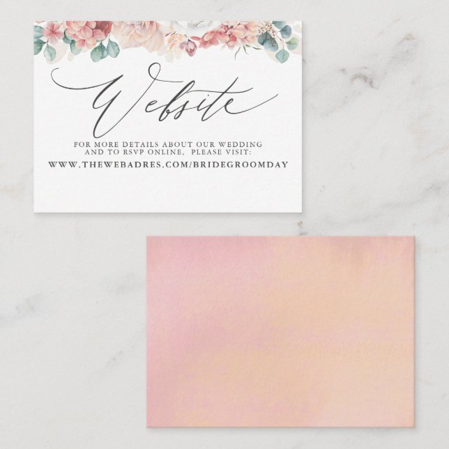 Carte de site Web Dusty Rose Peach Floral Mariage (Devant / Derrière)