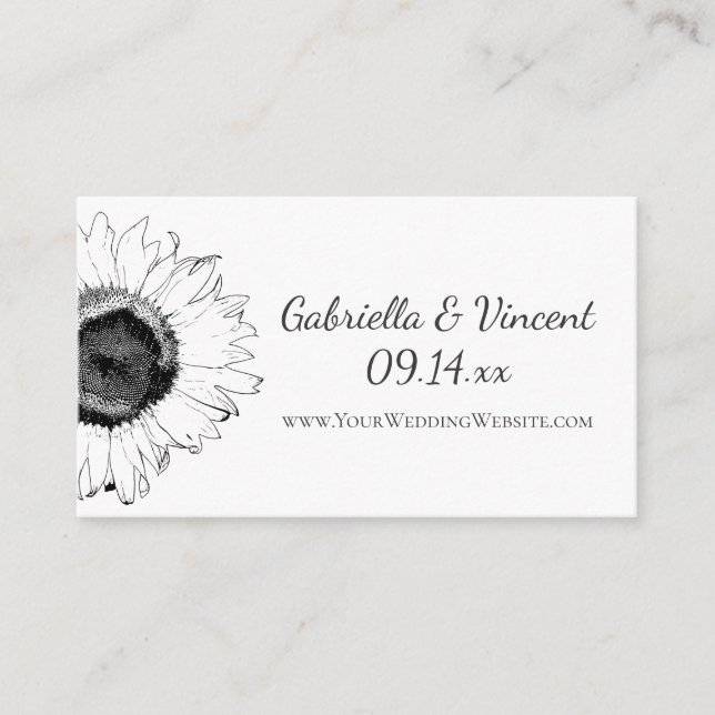 Carte de site Web Mariage de tournesol noir et bla (Devant)