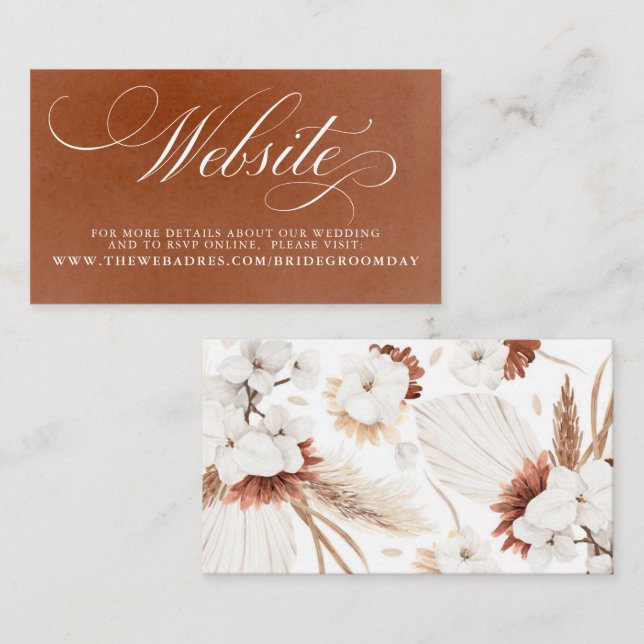 Carte de site Web Mariage Floral Blanc et Terracot (Devant / Derrière)