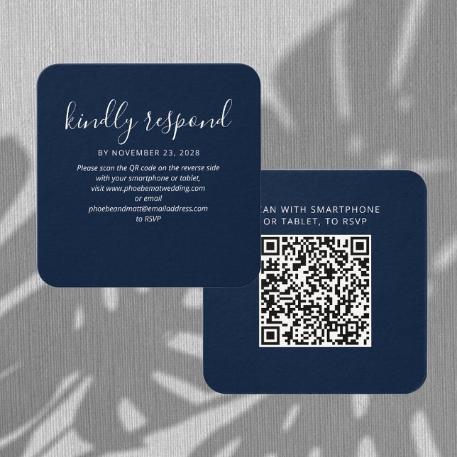 Carte de site web Mariage RSVP de code QR moderne  (Wedding RSVP QR Code Enclosure Rounded Corner Card)