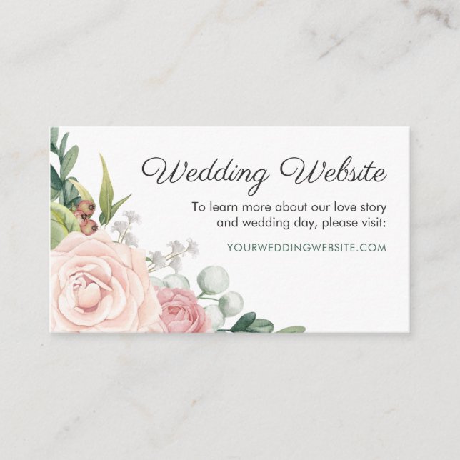 Carte de site Web Rose Floral & Mariage de verdure (Devant)