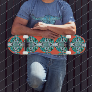 Carte de skateboard Motif orange Turquoise