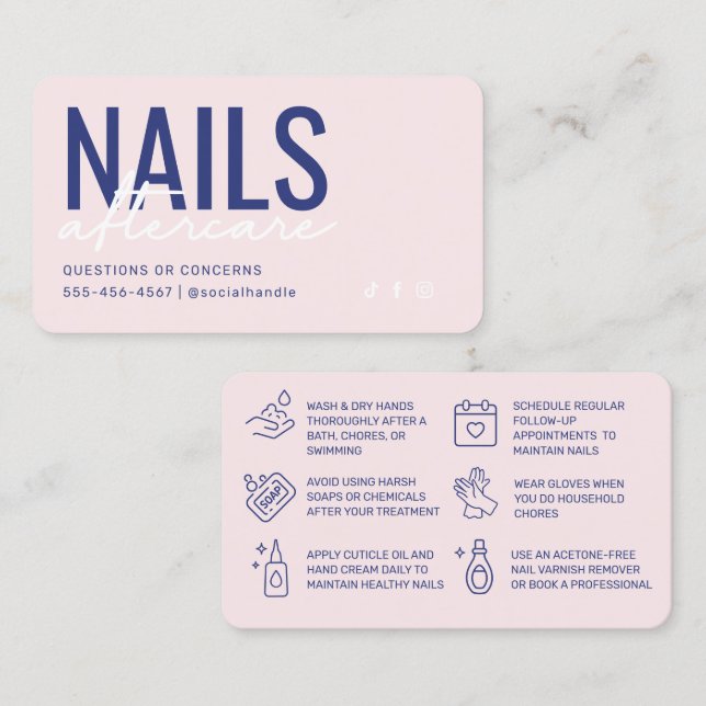 Carte de soins postérieurs aux ongles rose et bleu (Devant / Derrière)