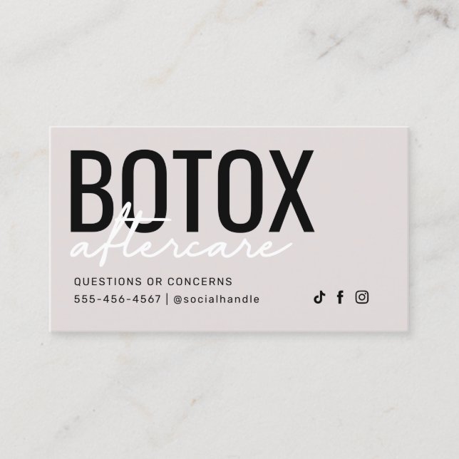 Carte de soins postérieurs Botox moderne simple (Devant)