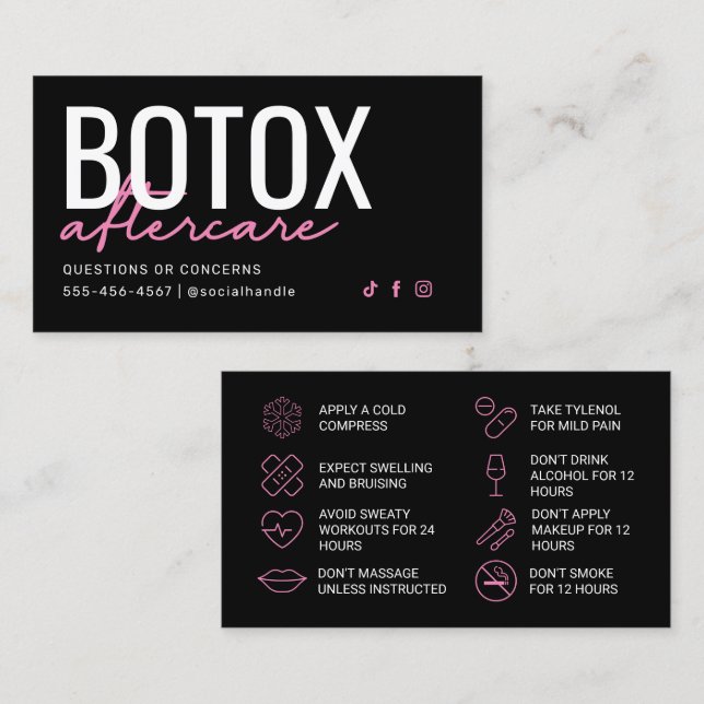 Carte de soins postérieurs Botox rose et noir (Devant / Derrière)