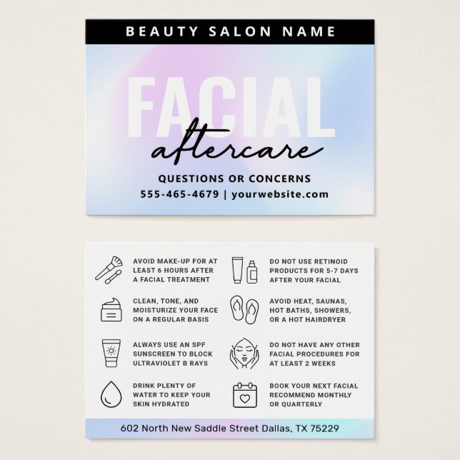 Carte de soins postérieurs faciale UV-Gloss (Devant & derrière)