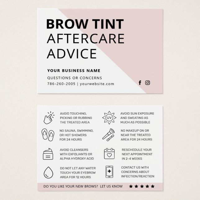 Carte de soins postérieurs Pastel Pink Eyebrow Tin (Devant & derrière)