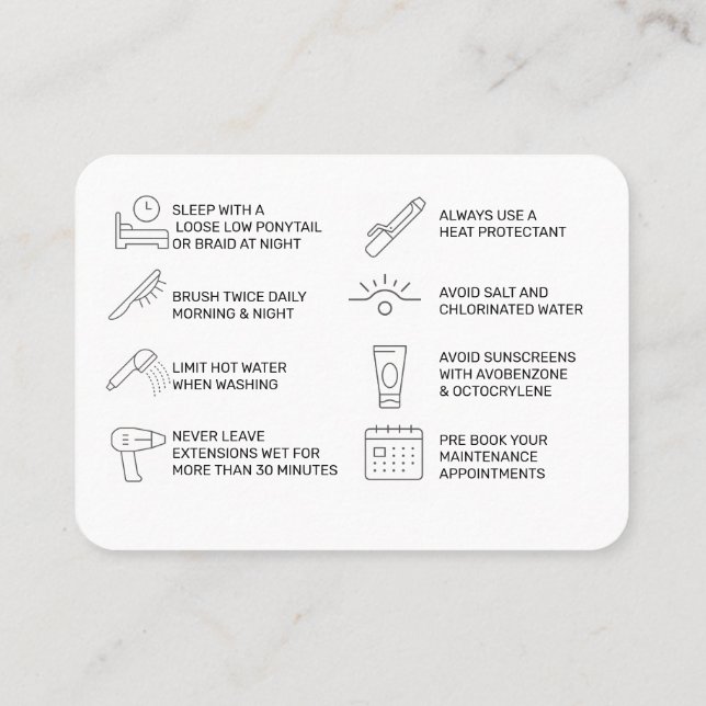 CARTE DE SOINS POUR EXTENSION DE CHEVEUX (rose) (Dos)