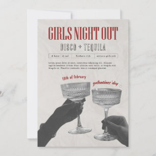 Carte de soirée entre filles vintage rouge pour la