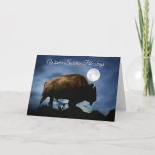 Carte de solstice d'hiver de bison de Natif