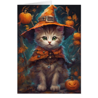 Carte de sorcière chaton d'Halloween douce