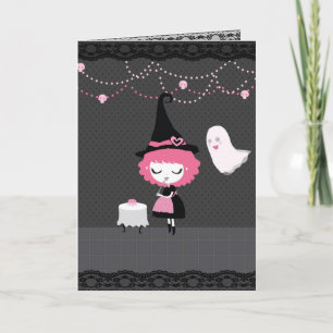 Carte de sorcière rose pour Halloween (ou Annivers
