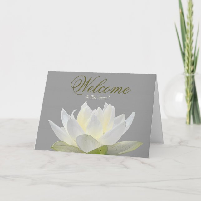 Carte de souhaits de bienvenue Lotus Minimal Blanc (Devant)
