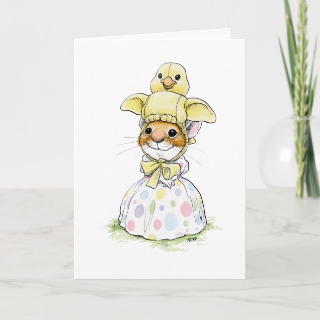Carte de souris de chapeau de Pâques de poussin (Devant)