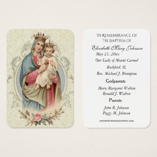 Carte de souvenir baptême baptême du Mont Carmel