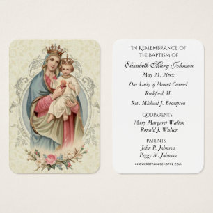Carte de souvenir de baptême du Mont Carmel
