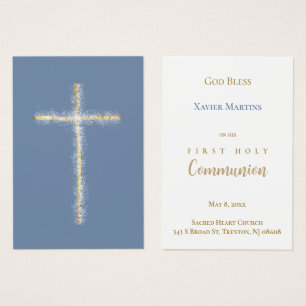 carte de souvenir de première communion croix doré