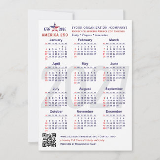 Carte de souvenir du calendrier patriotique Americ