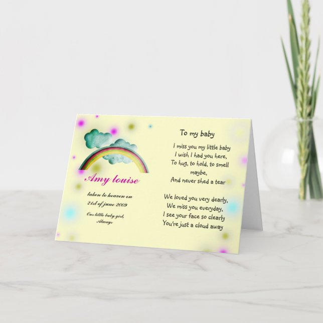 Carte de souvenir pour bébé fille ou enfant (Devant)