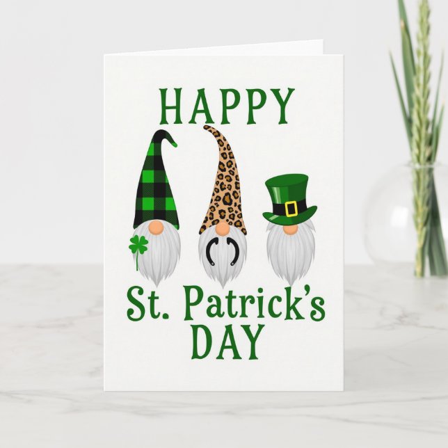 Carte de St Patrick Gnome Pattern Joyeux (Devant)